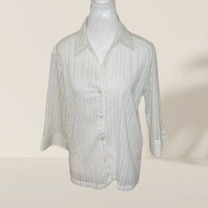 Marsh Landing Sheer White Button-Up Blouse - Size M